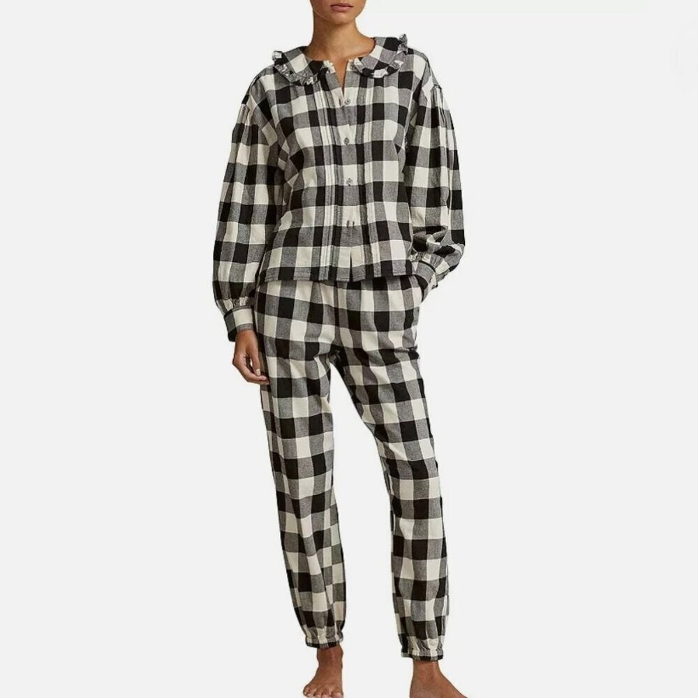 POLO RALPH LAUREN Buffalo Check Flannel Pajamas with Ruffled Collar 2-PC